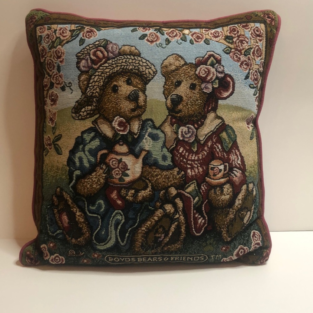 Boyds Bears Afternoon Tea with Emma and Bailey 17" Tapestry Square Pillow